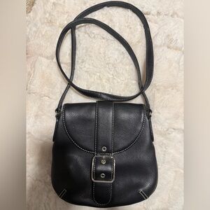 Liz Claiborne Black Leather Crossbody Bag with Silver Buckle
